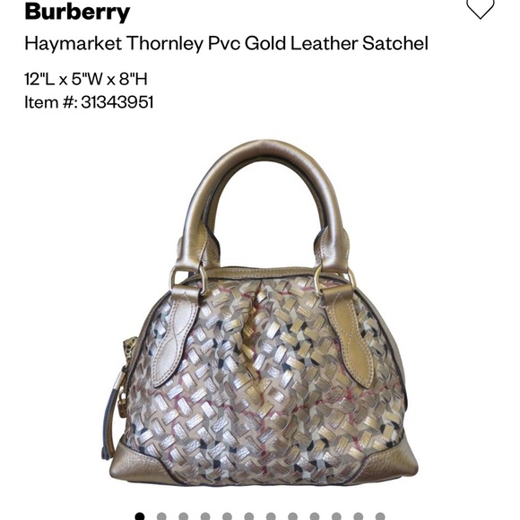 *AUTHENTIC BURBERRY* Gold/Beige Haymarket Check PVC and Leather Thornley Satchel - Picture 1 of 15
